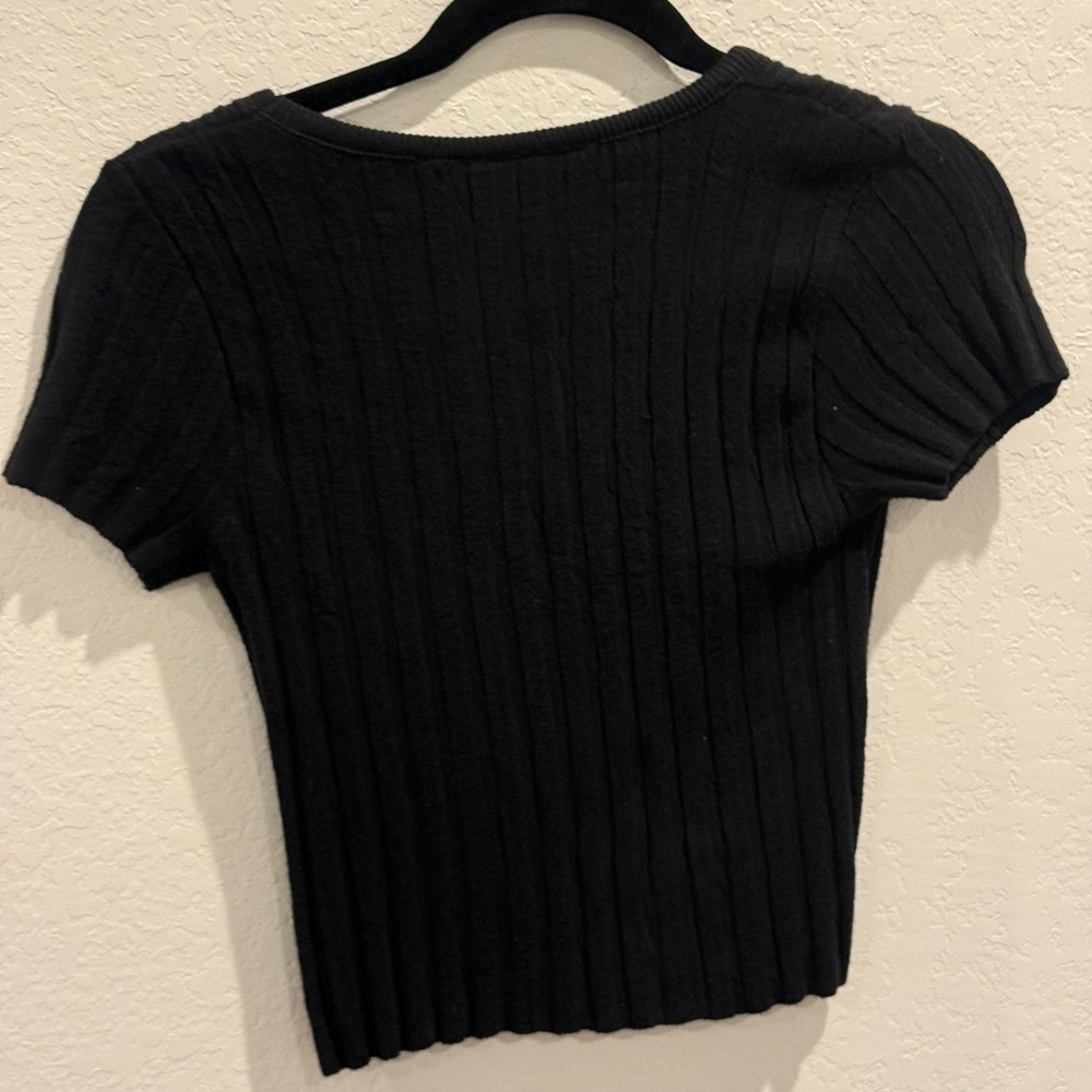 Black Ribbed Knit Top - Picture 2 of 3